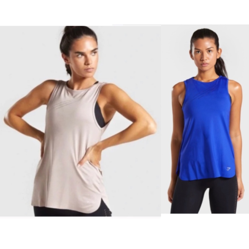 Women's Blue and Beige Sleeveless Tops